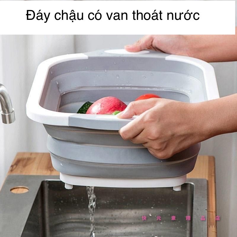 Chậu gấp gọn 3 in 1 siêu tiện lợi có thể rửa rau, thái rau, đựng đồ có van thoát nước