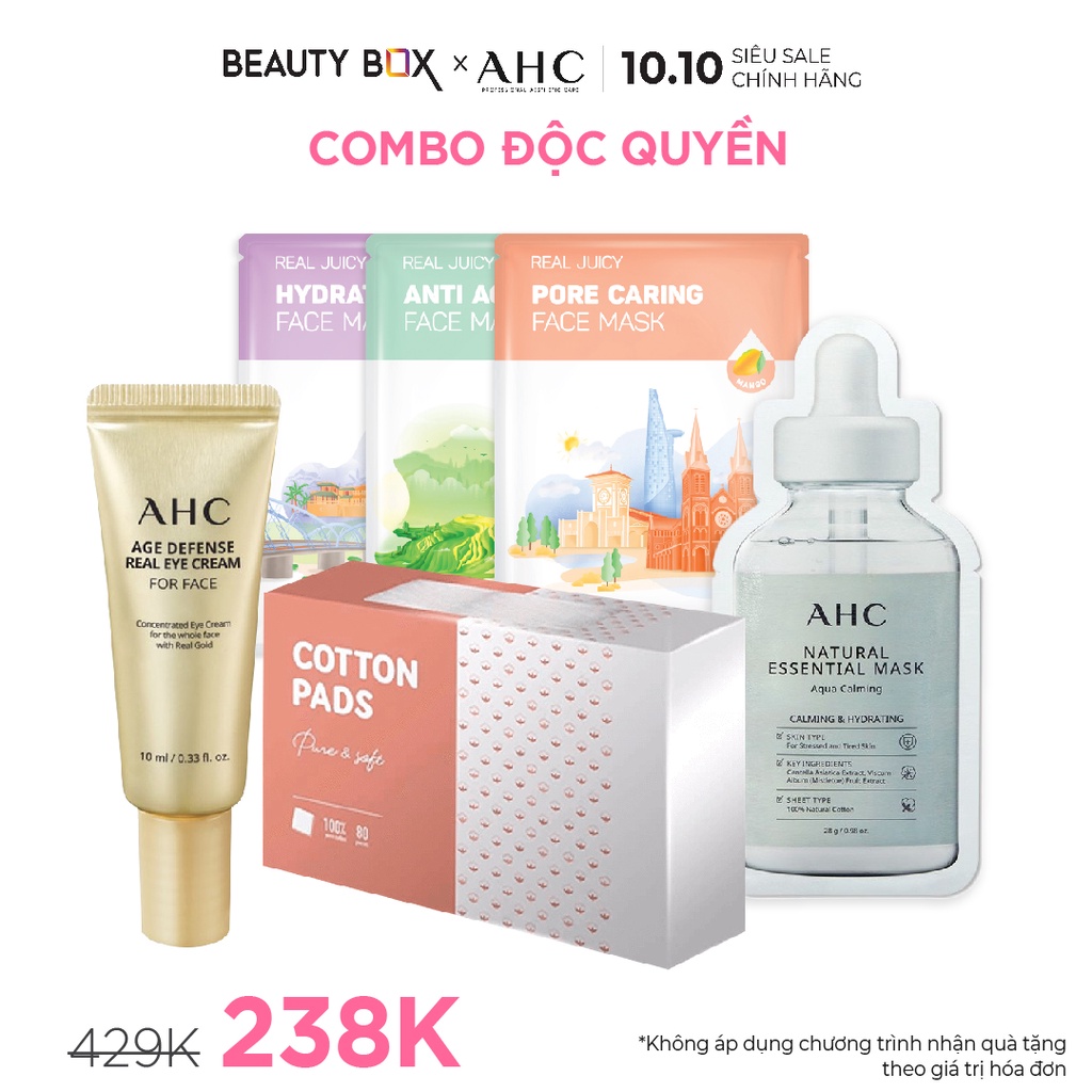 Combo Kem Dưỡng Mắt AHC AGE DEFENSE REAL EYE CREAM FOR FACE 10ml + Mặt Nạ BEAUTY BOX