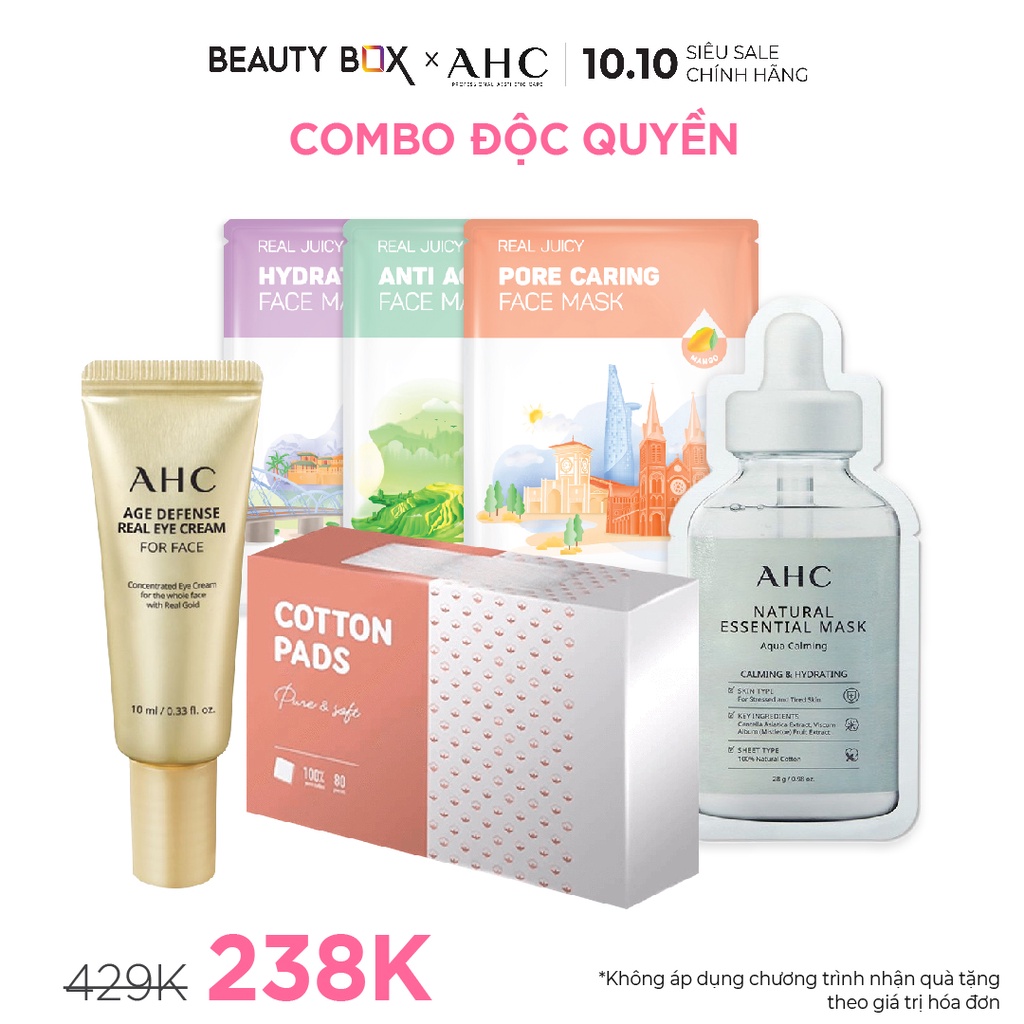Combo Kem Dưỡng Mắt AHC AGE DEFENSE REAL EYE CREAM FOR FACE 10ml + Mặt Nạ BEAUTY BOX