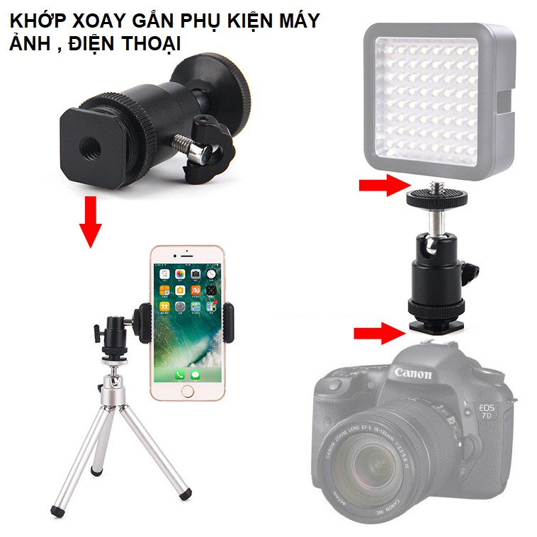 Khớp xoay gắn máy ảnh, phụ kiện máy ảnh,điện thoại xoay 90 độ bằng hợp kim cao cấp