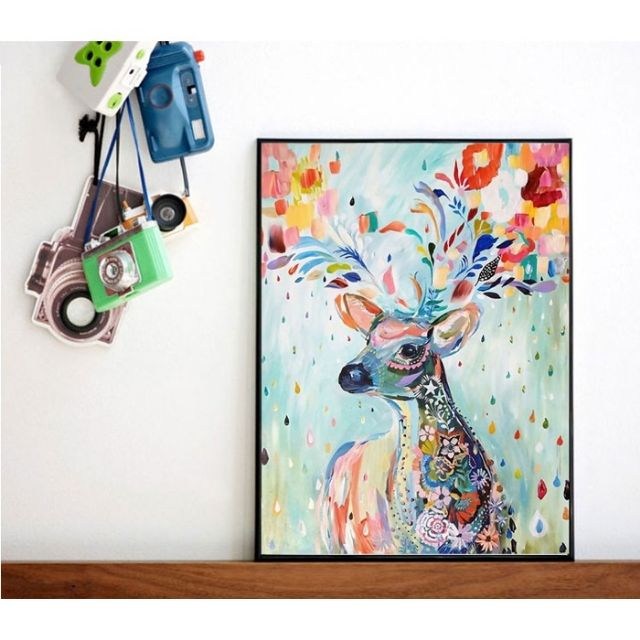 Tranh in canvas hươu hoa 30*40 & 40×60 kèm khung nhựa composite 2cm khách có thể thay đổi kích thước màu khung