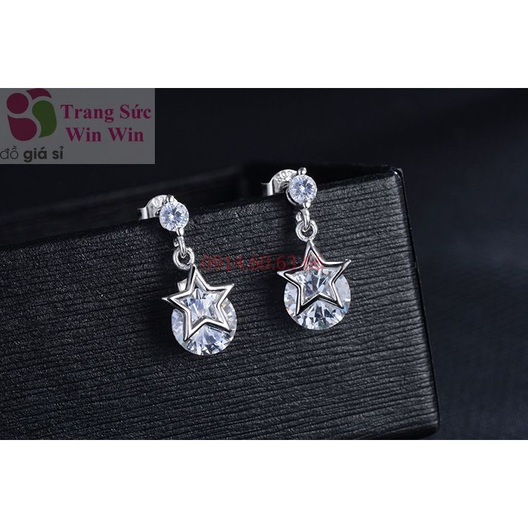 Bông tai ngôi sao bạc đính đá tròn [Đơn 50k tặng kẹp tóc Hàn Quốc cực xinh]