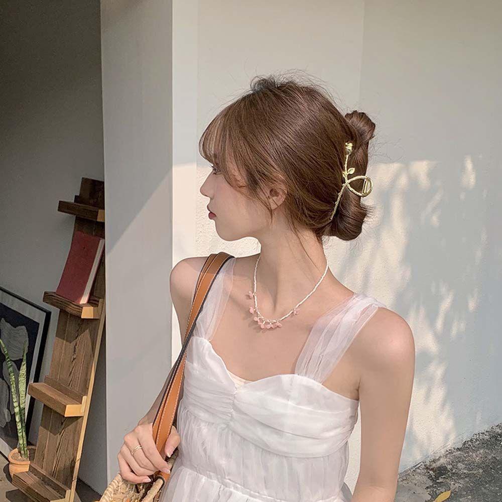 Vòng cổ Hạt Ngọc Trai Mặt Hoa Nhỏ Đơn Giản Phong Cách Bohemian Hàn Quốc Cho Bạn Gái