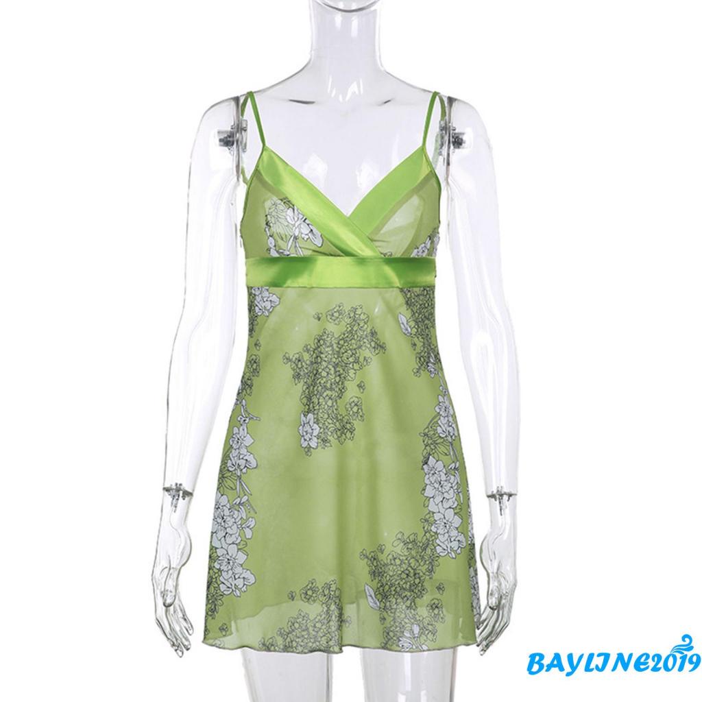 Đầm không tay cổ chữ V in hoa thời trang