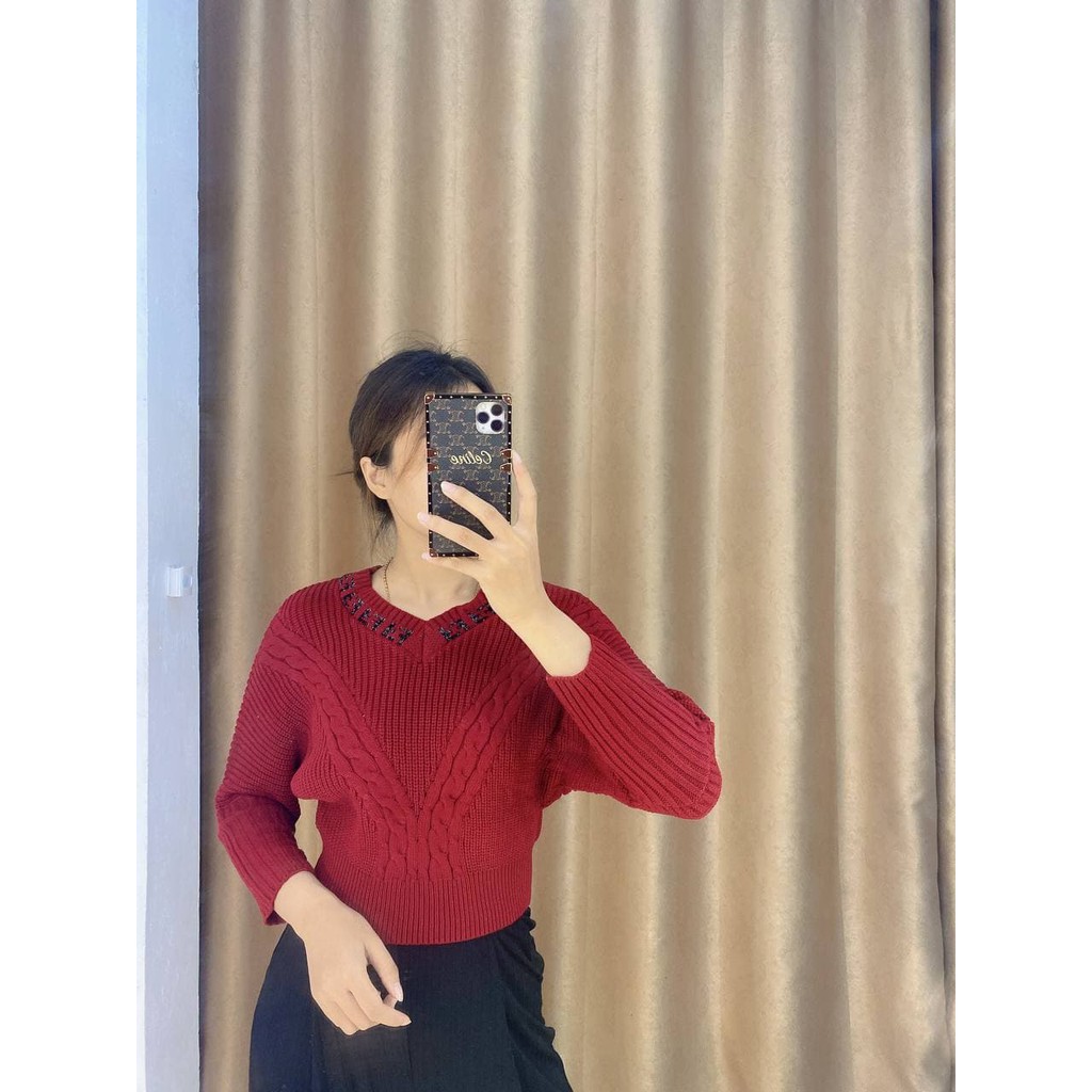 áo len cánh dơi nữ cổ tim tay dài chất len vặn thừng dày dặn siêu ấm lên dáng siêu điệu đà | BigBuy360 - bigbuy360.vn