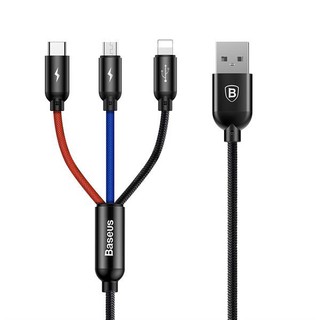 Cáp nhanh BASEUS 3 cổng Lightning - MicroUSB - Type-C Sạc Max 3.5A (dài 30cm)
