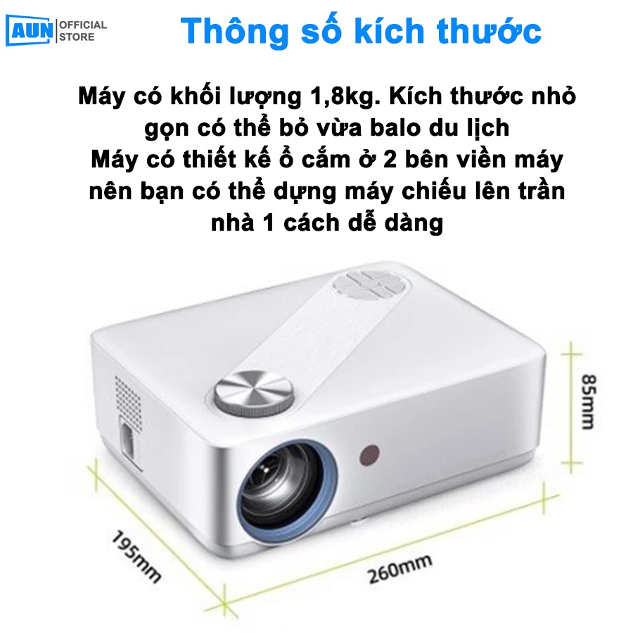 Máy chiếu mini Fullhd 1080p- AUN AKEY8- độ sáng 5500 lumens,kết nối điện thoại,máy tính,chỉnh nghiêng 4D, tối đa 300inch