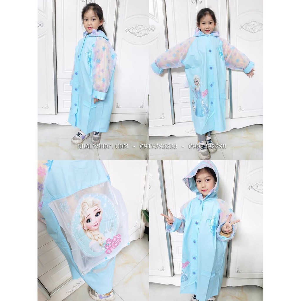 Áo mưa hình công chúa Anna, Elsa (Frozen) màu xanh cho trẻ em bé gái (S,M,L,XL,XXL) 83P4NDF86412X