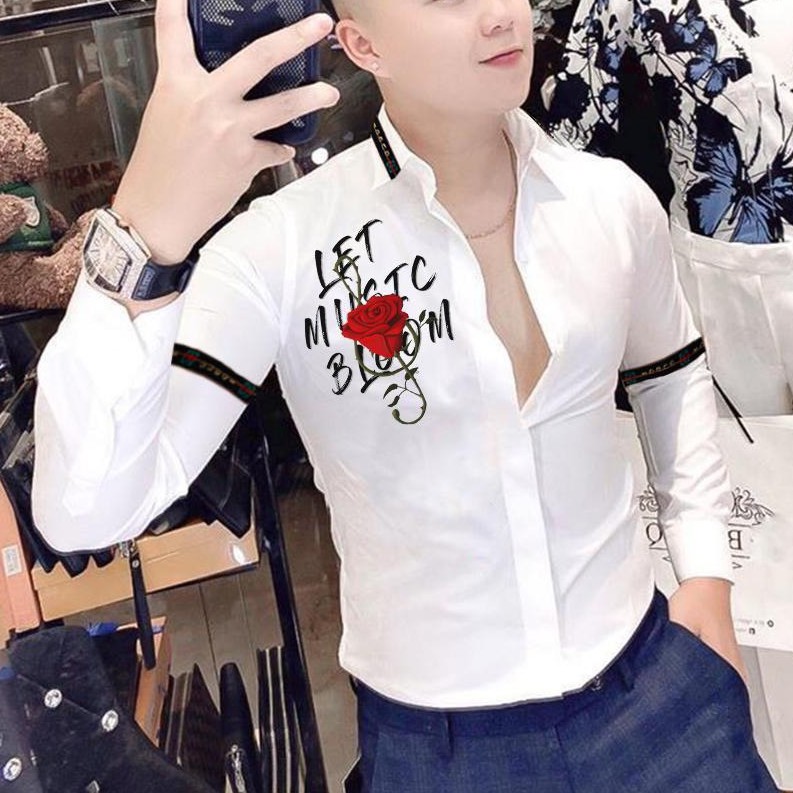 ÁO SƠ MI NAM NỮ DÀI TAY CẶP ĐÔI TRẮNG IN THÊU LOGO | BigBuy360 - bigbuy360.vn
