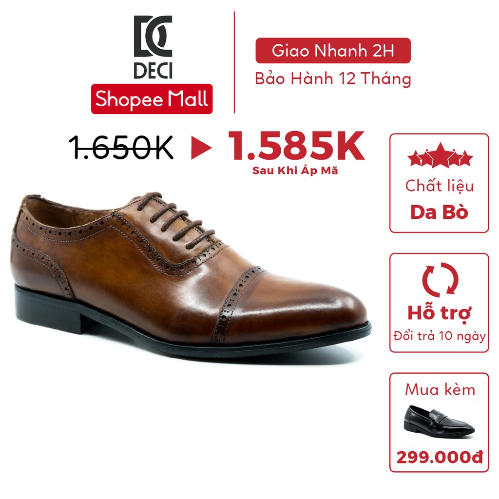[Mã LT200 giảm 200K đơn 699K] Giày tây công sở DECI màu patina dòng Semi-brogue BROGUE 11