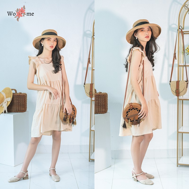 Váy đầm babydoll dáng dài xoè qua gối dự tiệc màu trắng đen be phong cách ulzzang WOME - VBDL2 | BigBuy360 - bigbuy360.vn