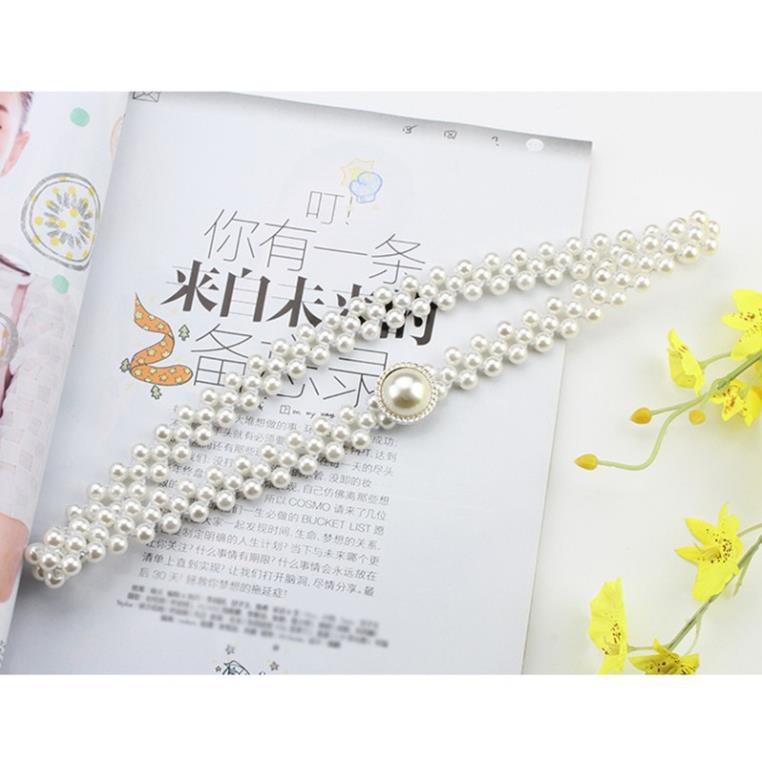Thắt lưng co giãn đính hạt giả ngọc trai