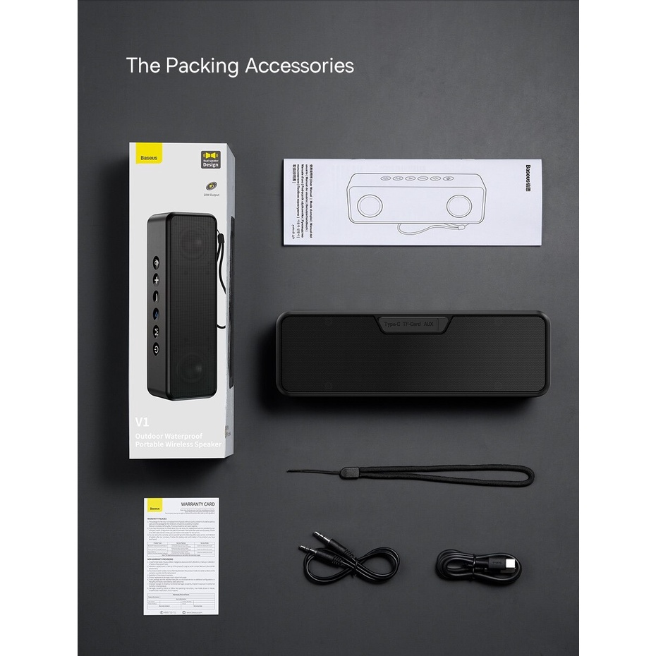 Loa Bluetooth Mini Công Suất Lớn 20W Baseus V1 Outdoor Portable Âm Thanh 3D Thiết Kế Tinh Xảo Chống Nước IPX6-WSVY0000