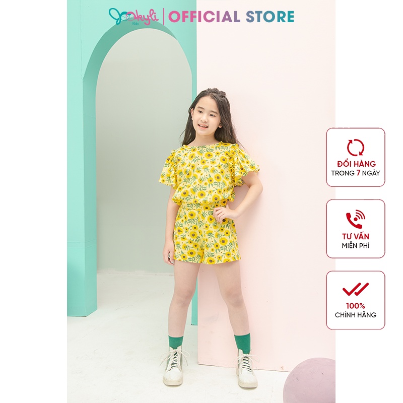 Đồ bộ bé gái thiết kế Jookyli dáng cộc tay kèm quần đùi hoạ tiết hoa cúc màu vàng 94G0916