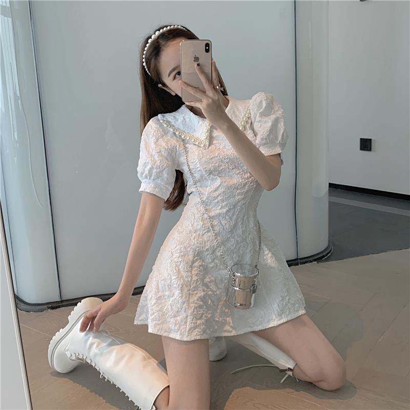 Đầm Cổ Búp Bê Đính Ngọc Trai Giả Plus size Thời Trang Mùa Hè Cho Nữ