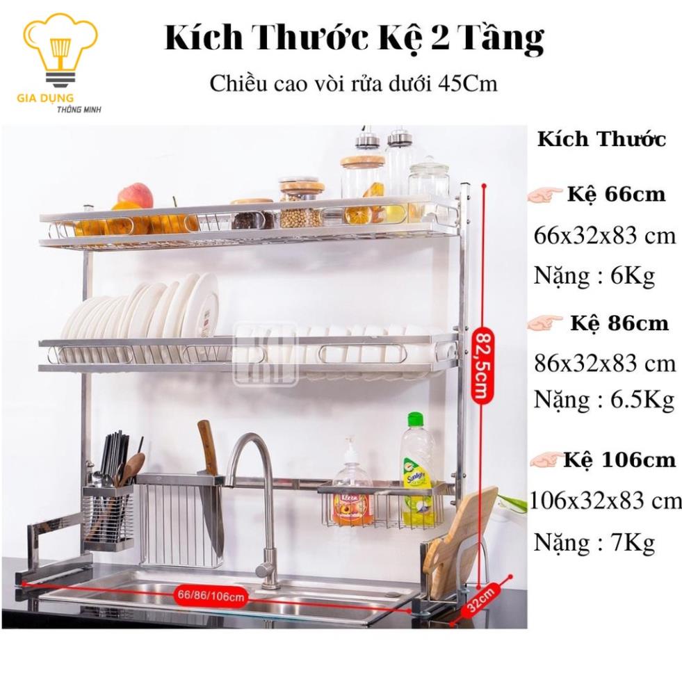Kệ Chén Bát Thông Minh INOX 304 1 - 2 Tầng Foodcom , Giá Đựng Bát Đĩa Kèm Các Phụ Kiện Tiện Ích Inox