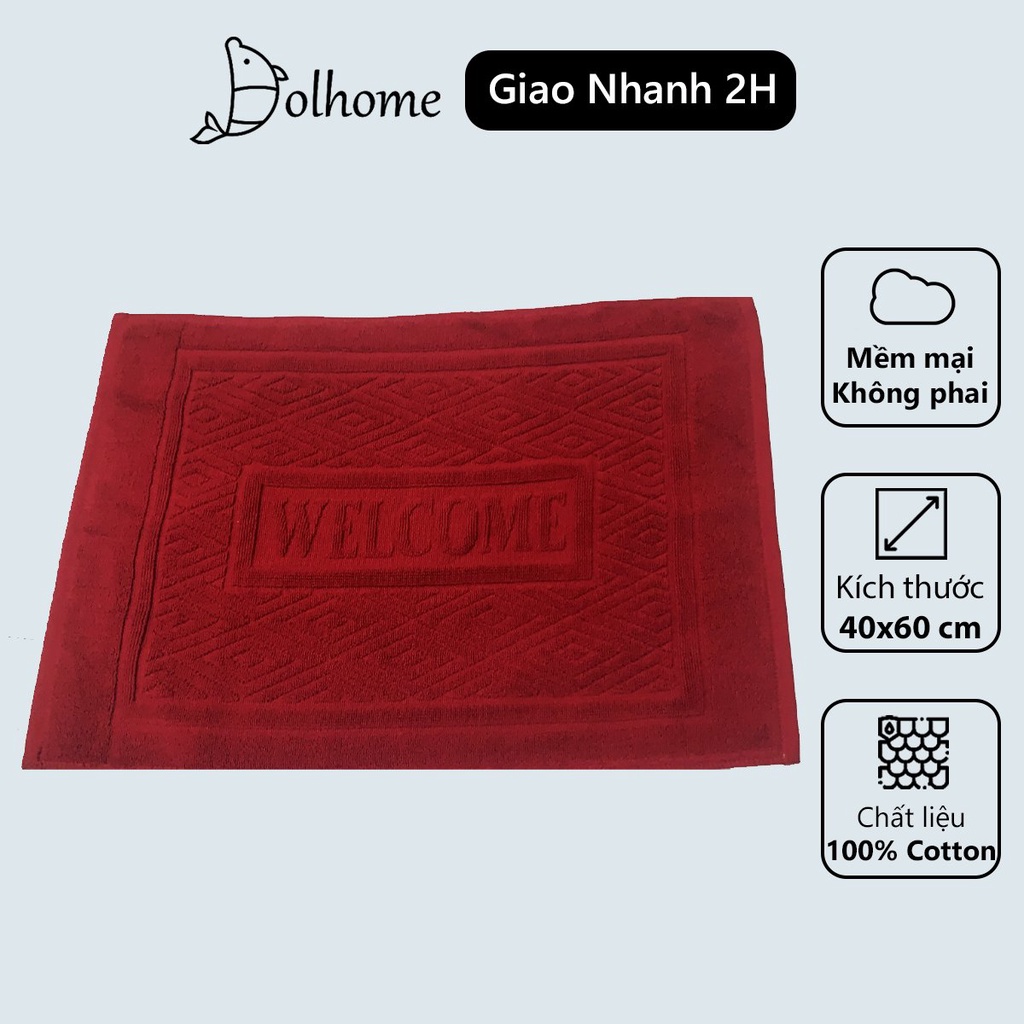 Thảm chùi chân cotton dệt chữ Welcome Dolhome, thảm lau sàn dày bền mềm mại chống trơn trượt - 20078WC