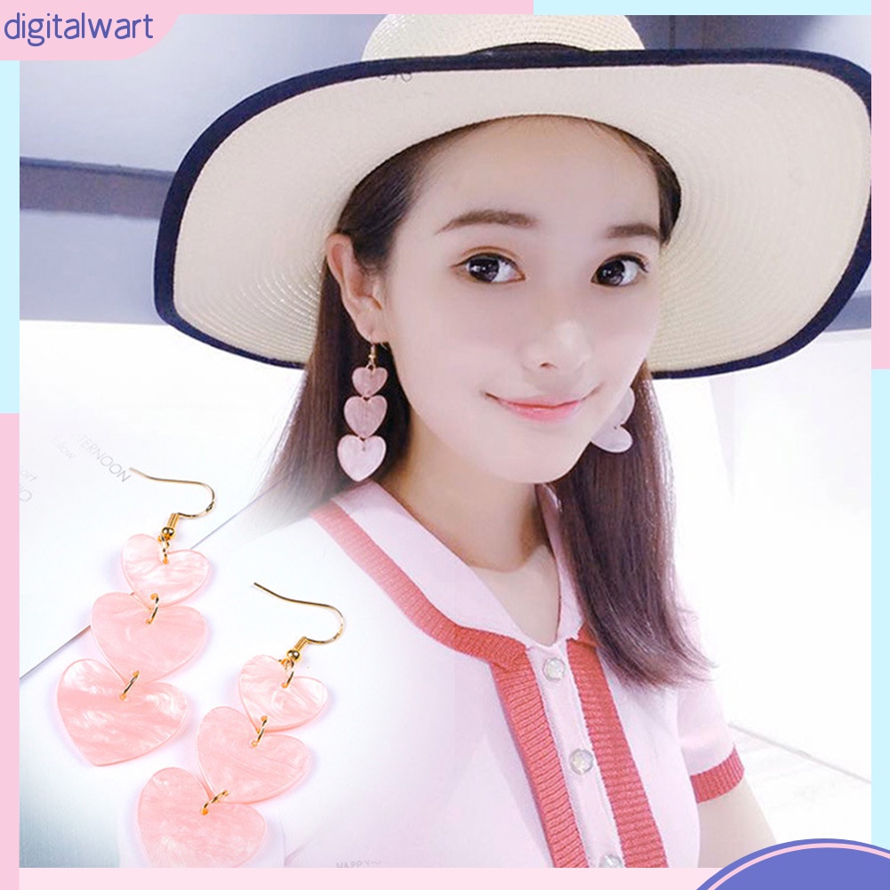 Khuyên móc tai lủng lẳng dài hình trái tim tình yêu ngọt ngào