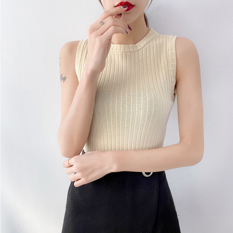 IELGY  Áo Dệt Kim Sát Nách Dáng Ôm Ngắn Thời Trang Cho Nữ