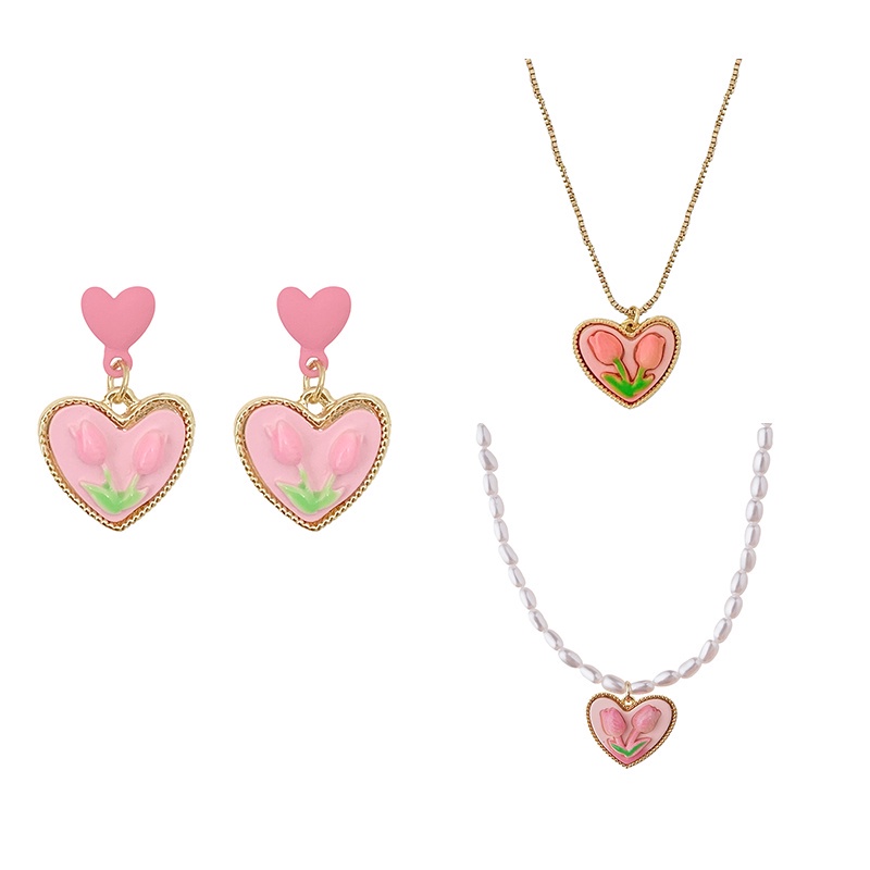 Vòng cổ Mặt Hình Hoa Tulip Đính Ngọc Trai Nhân Tạo Thời Trang