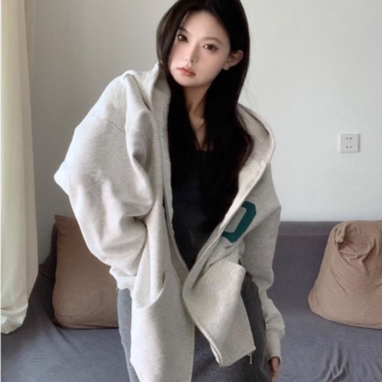 Áo Khoác Nữ Có Nón Trùm Dáng Rộng Kiểu Retro Mỹ Dễ Thương Thời Trang Xuân Thu