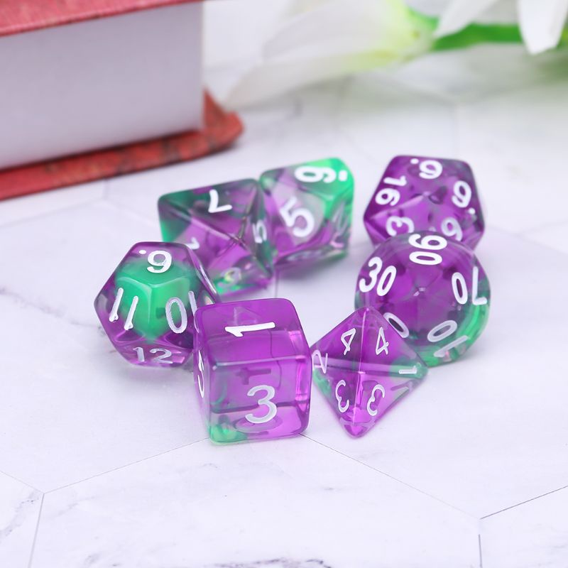 Bộ 7 xúc xắc trong suốt D4 D6 D8 D10 D12 D20