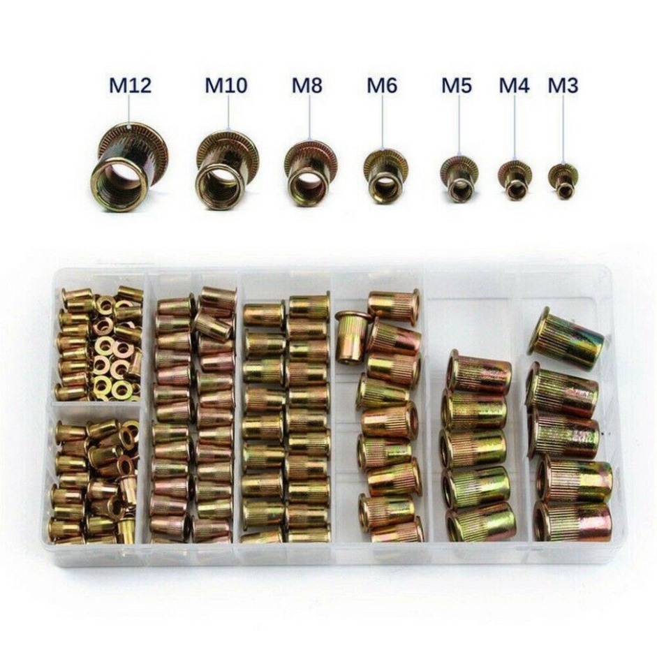 Combo hỗn hợp 50c ốc tán rút từ M3-M8 M3,M4,M5,M6,M8 mỗi loại 10c thép mạ