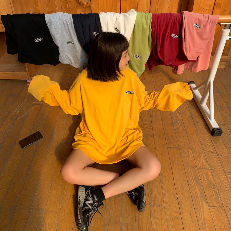 NRVP Áo Thun 100% Cotton Tay Dài Dáng Rộng In Họa Tiết Phong Cách Hàn Quốc Cho Nữ