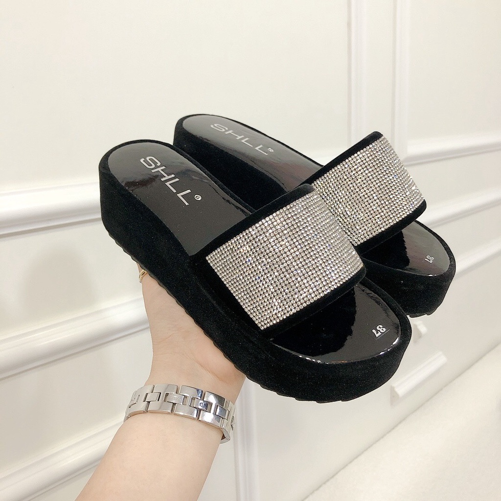 Dép Đế Xuồng Nữ 5p Bản Ngang Xoàn Đá Chất Nhung Mềm Mướt 2 Màu Xinh Sang - Chi Chanh Store
