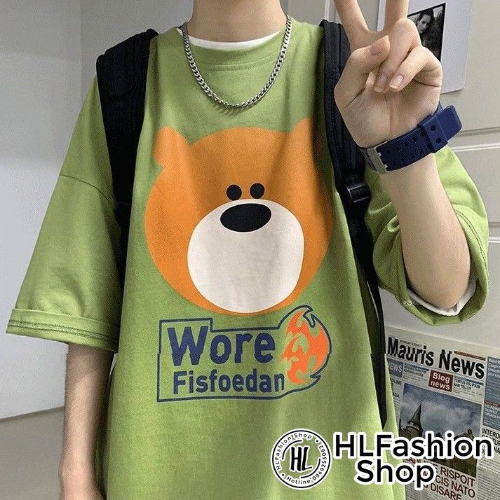 Áo thun tay lỡ form rộng Gấu Wore, áo phông form rộng HLFashion