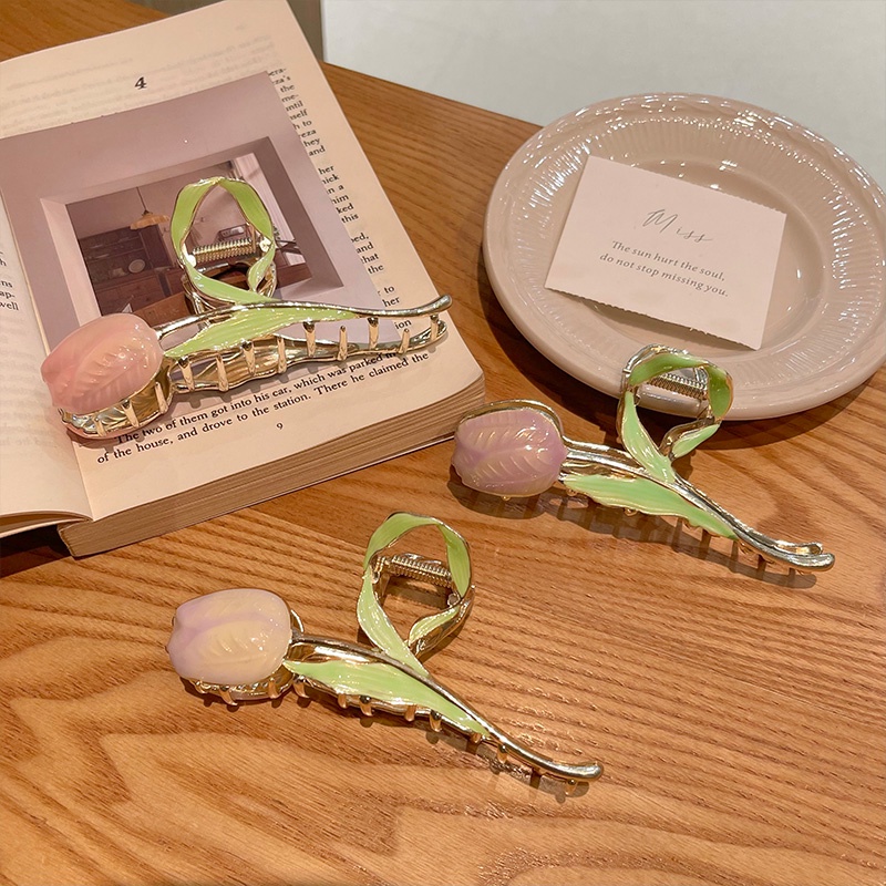 Kẹp Tóc Hoa Tulip / Cá Mập Bằng Kim Loại Thời Trang Cho Nữ