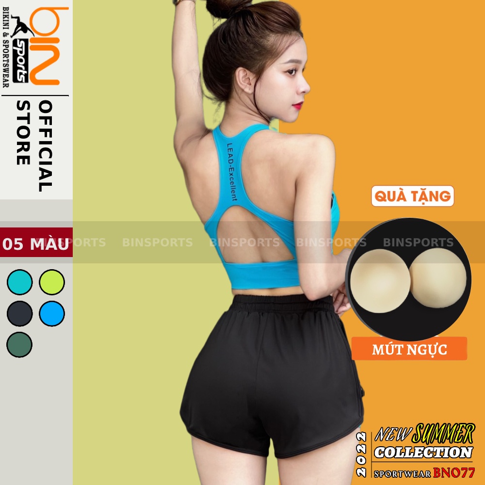 Đồ tập gym nữ, set bộ đùi thể thao áo bra kèm mút quần đùi 2 lớp Bin Sports BN077