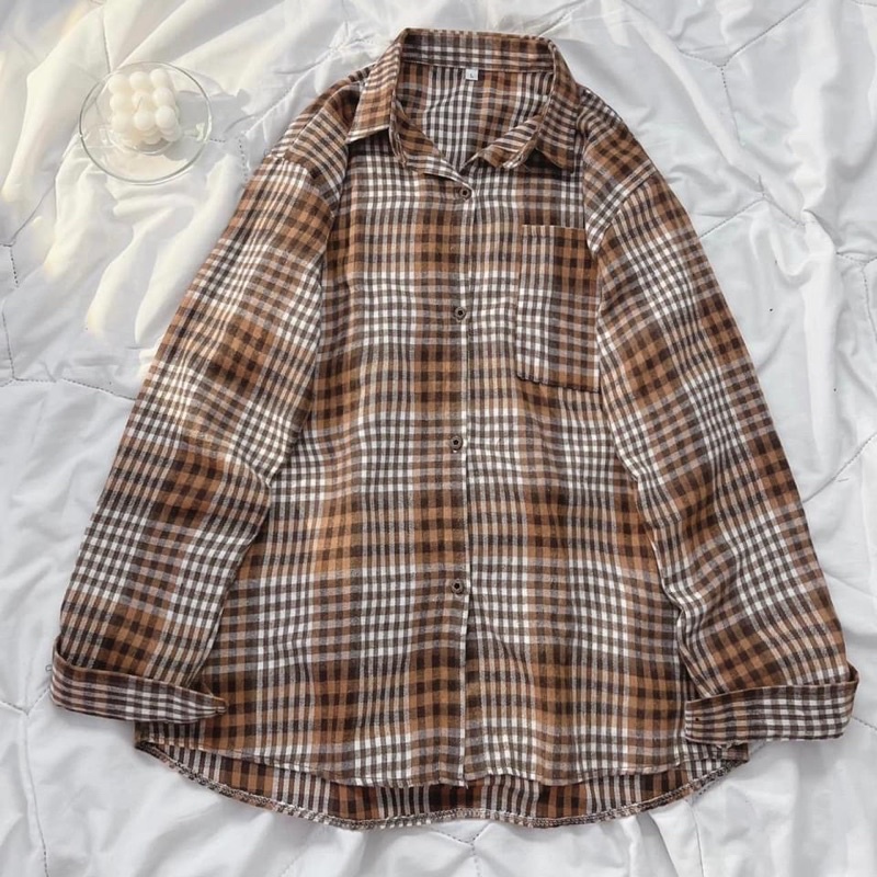 Áo Sơ mi caro dáng dài unisex