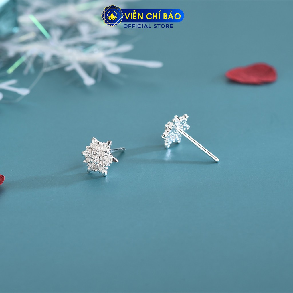 Bông tai bạc nữ bông tuyết đính đá chất liệu bạc 925 thời trang phụ kiện trang sức nữ Viễn Chí Bảo B400193