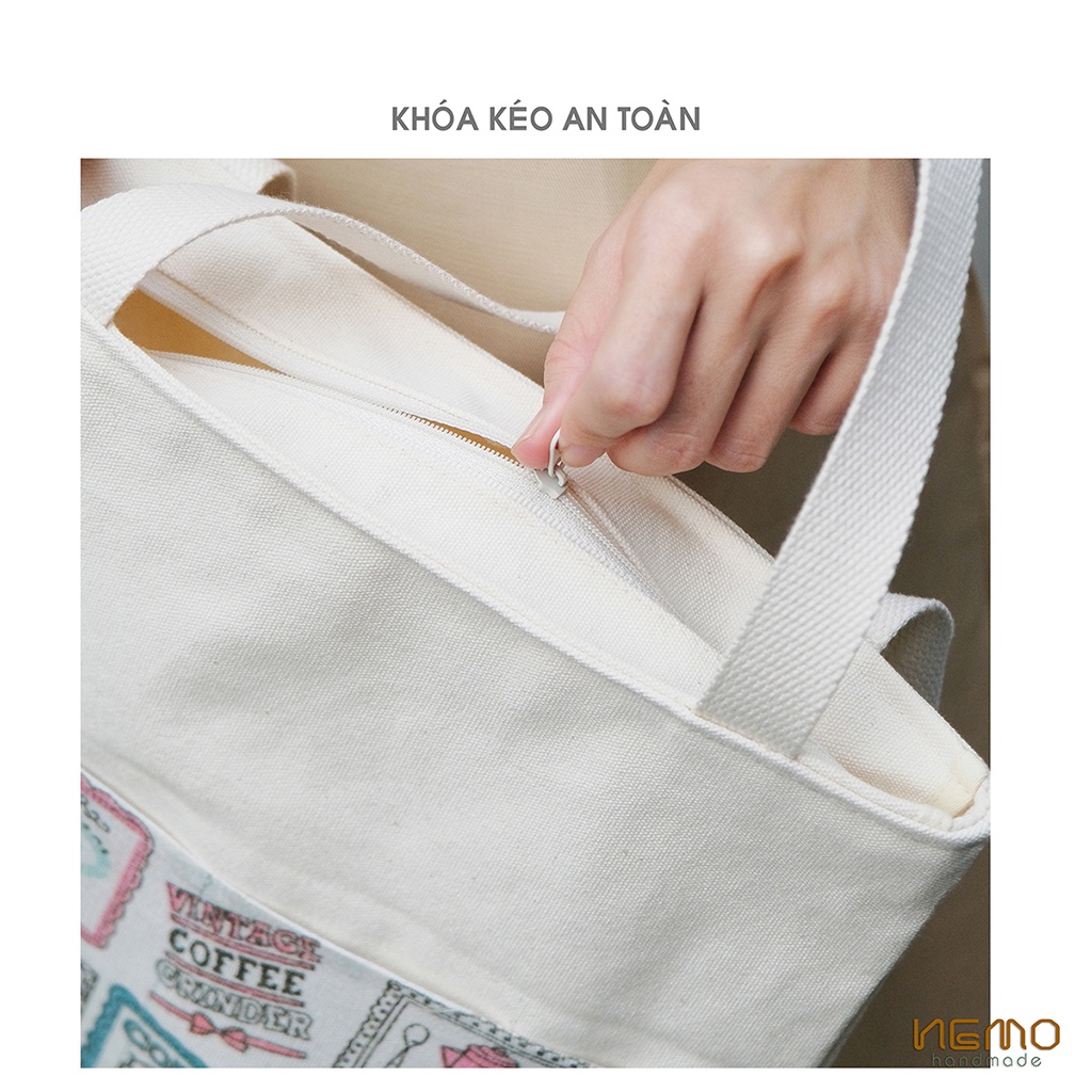 Túi Tote Canvas Họa Tiết Có Khóa Kéo - NEMO Collection TCHN