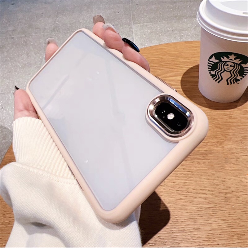 Ốp lưng Điện Thoại Cứng Acrylic Trong Suốt Viền Kim Loại Chống Rơi Cho iPhone x xs max xr 7 plus 8 plus 11 Pro