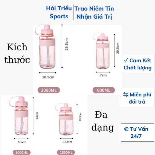 Bình nước 1L 1.5L/2L màu trơn đựng nước đi tập thể dục Hải Triều Sports