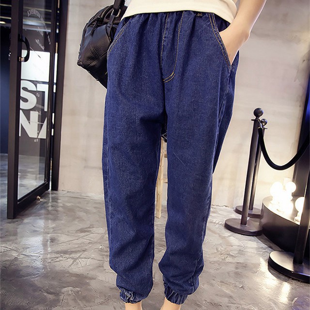 SUXI Quần Jean Ống Rộng Lưng Thun Phong Cách Hàn Quốc Dành Cho Nữ