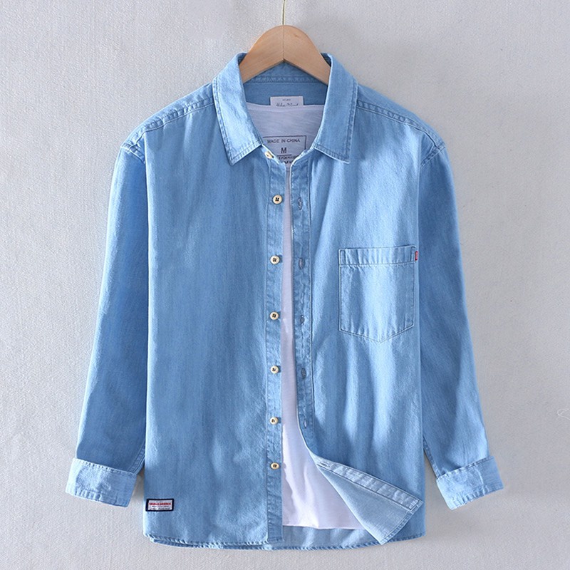 Ảnh Thật Sơ Mi Nam chất liệu Jean Denim, Túi Ngực, Tay dài, Dáng xuông, Hàng cao cấp, chống nắng nóng.
