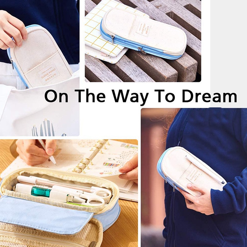 Hộp Đựng Bút Sức Chứa Lớn Màu Xanh Dương Nhạt Tiện Dụng Cho Trường Học/Văn Phòng