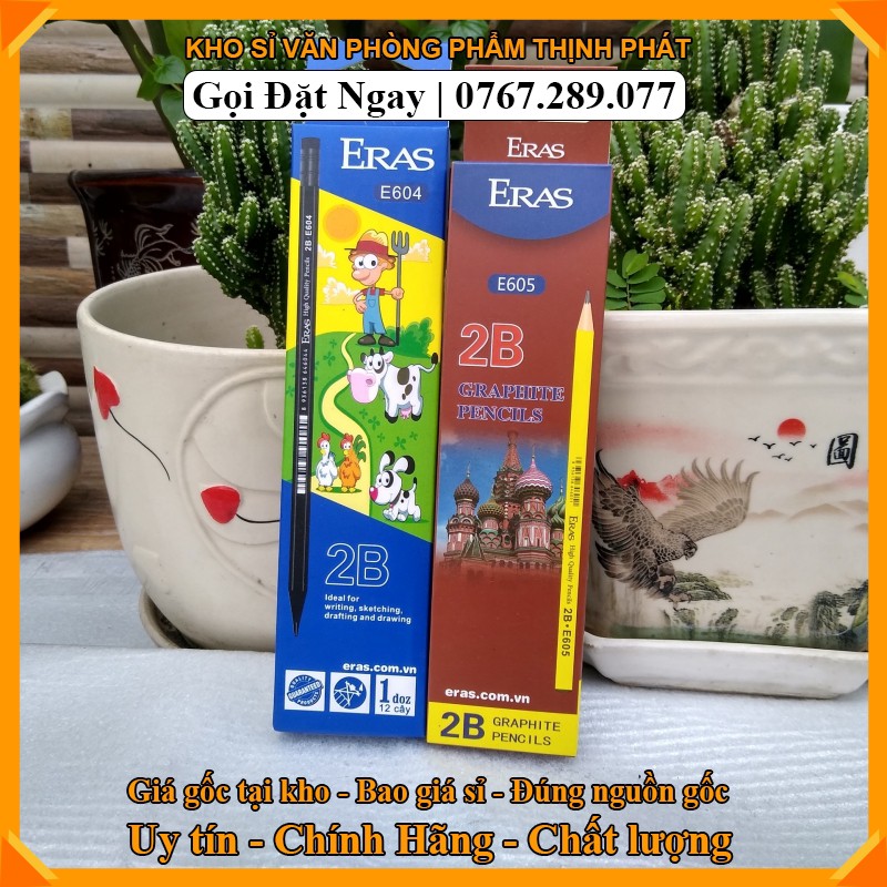 Bút chì gỗ đen 2B có tẩy ERAS E602, dành cho học sinh, sinh viên, văn phòng ...