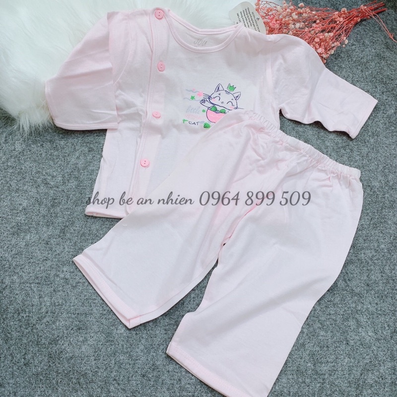 Bộ tay dài jou màu cho bé 3-9kg-Vải cotton 100%