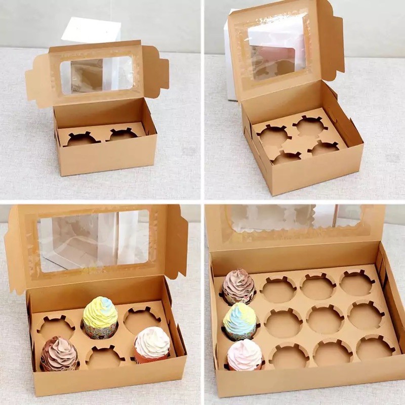 Hộp giấy đựng cupcake nắp trong các cỡ