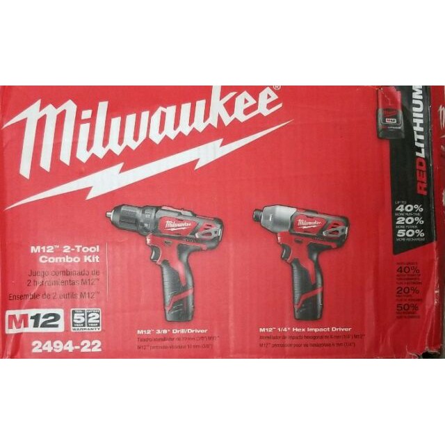 BN. Combo máy khoan và bắt vít Milwaukee M12 2494-22.