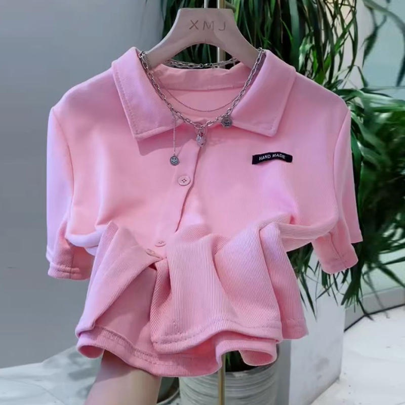 Áo Thun Cổ Sơ Mi Ngắn Tay Đính Nút Thời Trang Mùa Hè Cho Nữ