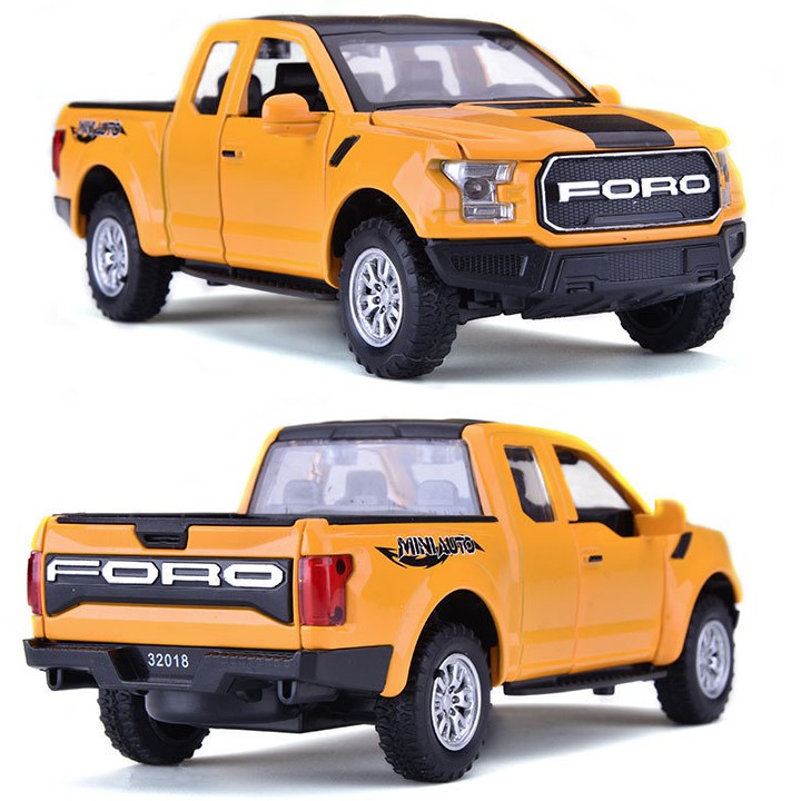 Xe mô hình ô tô Ford raptor F150 tỉ lệ 1:32 - Xe đồ chơi trẻ em bằng kim loại chạy cót có đèn và âm thanh mở được cửa