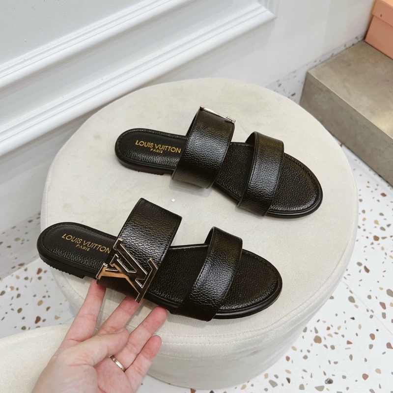 Dép lê nữ 2 quai ngang da lì cao cấp