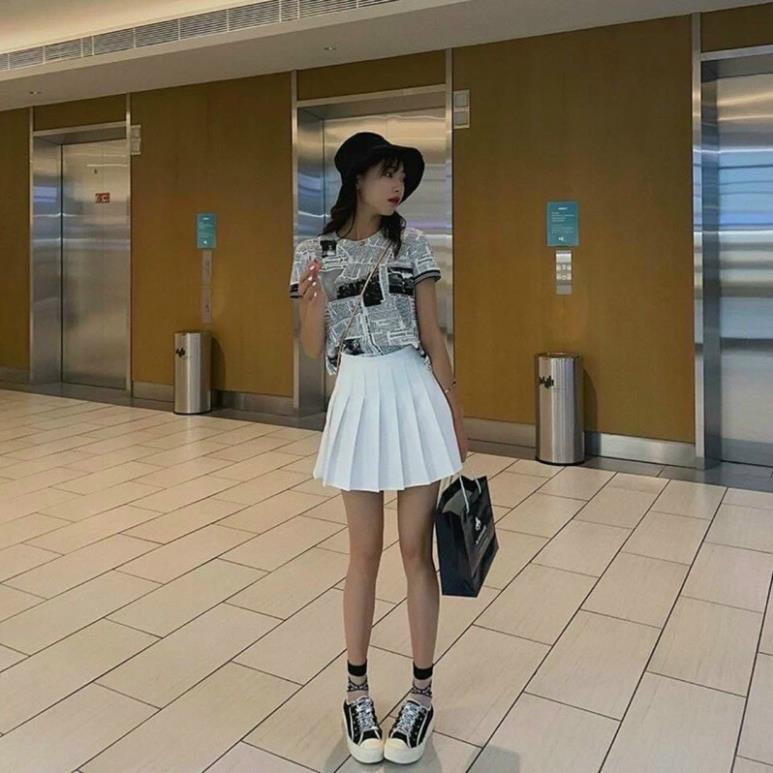 Chân Váy Xếp Ly Lưng Cao Váy Chữ A Ngắn Dập Li Có Lót Skirt Tennis Đi Học Trắng Đen DRCV37