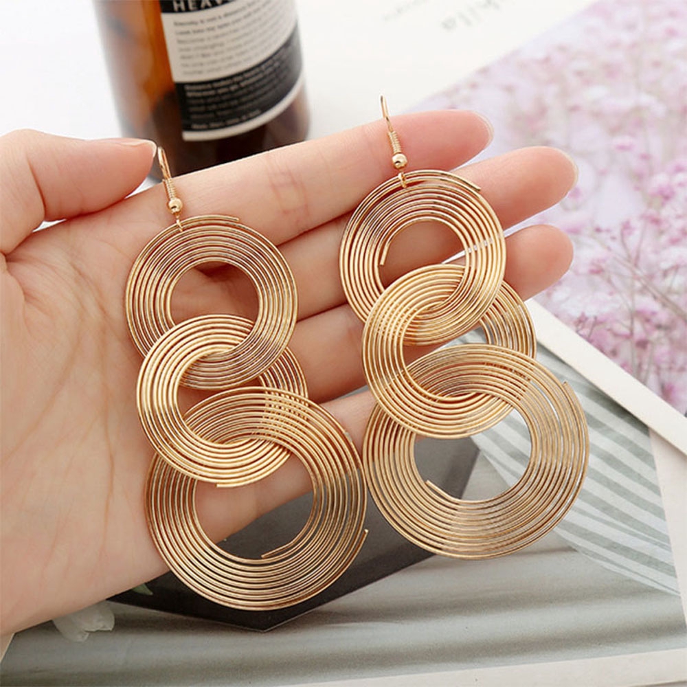 MXGOODS For Women 3 Big Circle Geometric Round Long Tassel Drop Earrings