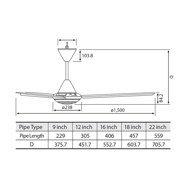 Quạt trần 3 cánh Panasonic F-60MZ2 (sử dụng hộp số 5 cấp)